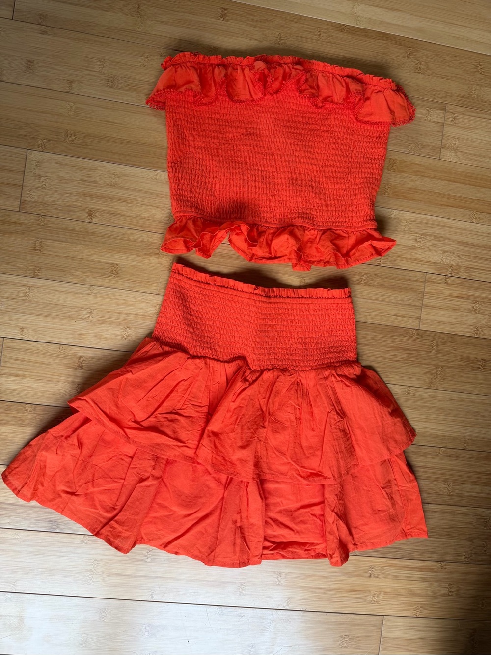 Blue Rain Francescas Orange Ruffled Two-Piece Skirt and Crop Top Set